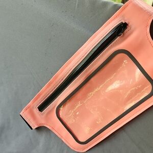 Pink/Coral Fanny Pack/Waist Bag with Clear Pocket Front. Additional/Main Pocket.